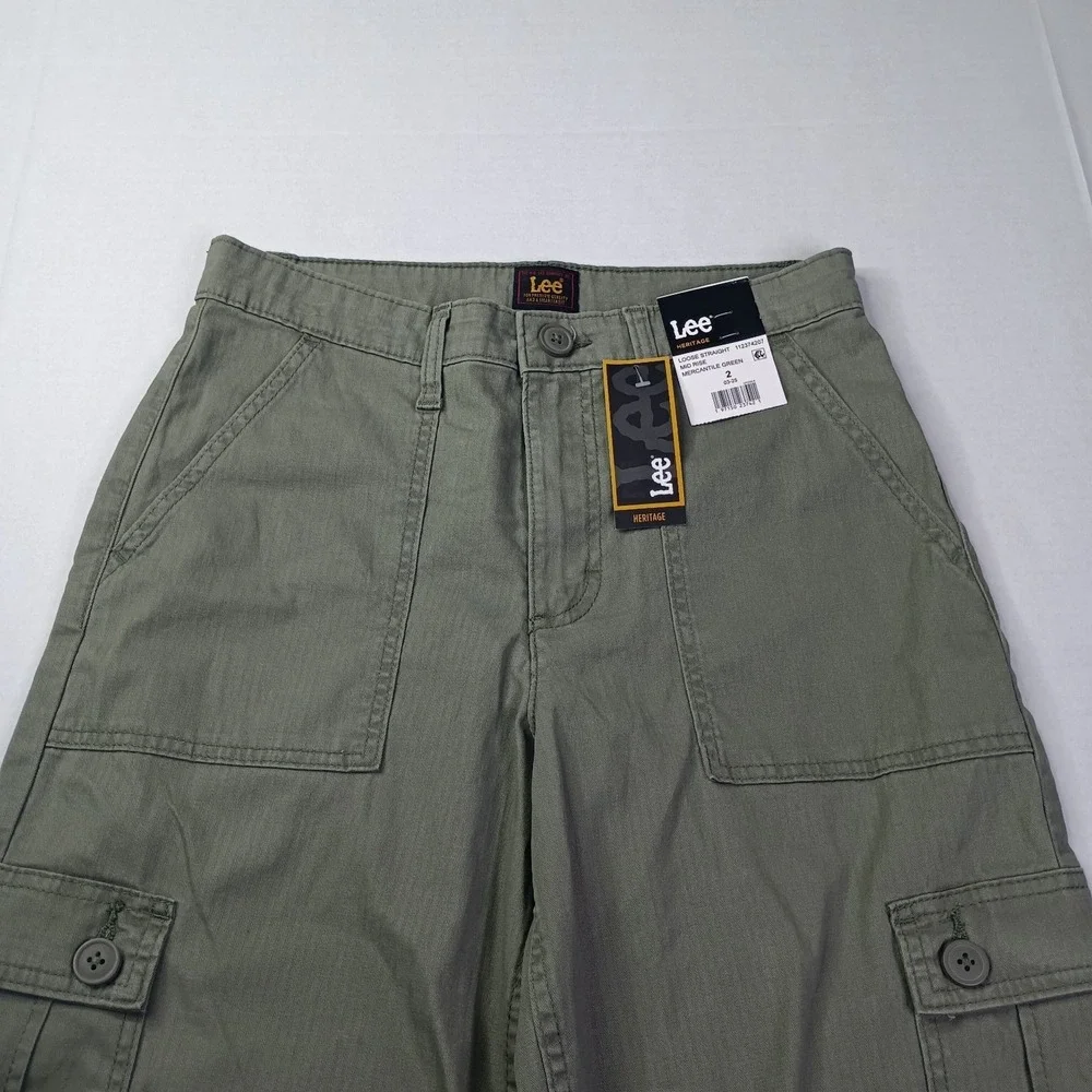 Lee Womens Heritage Loose Straight Cargo Pants‎ Size 2 Mercantile Green Mid Rise